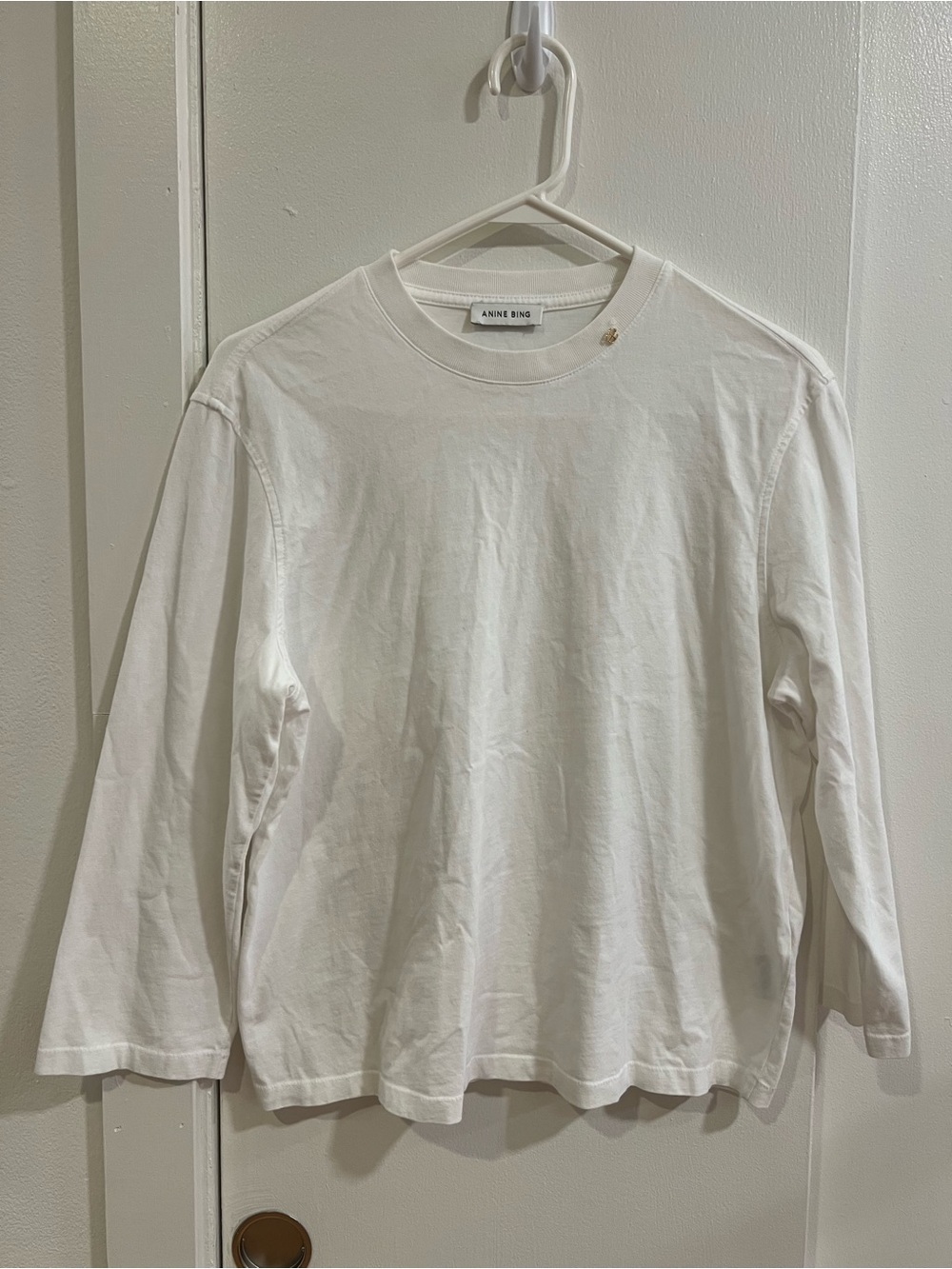 ANINE BING White Long Sleeve Crewneck Tee